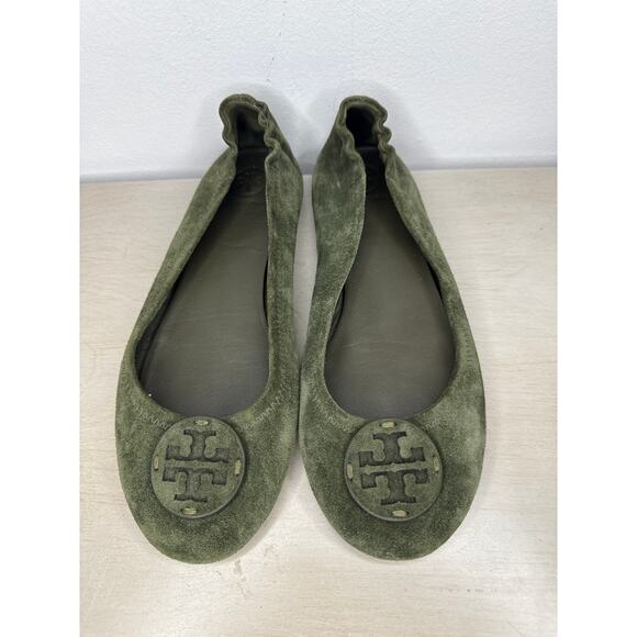 TORY BURCH Minnie Travel Suede Ballet Flats In Green Womens Size 8.5 - Picture 2 of 9